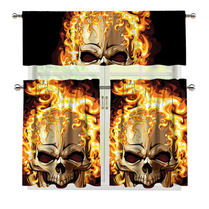 Burning Skull Print 3 Piece Kitchen Curtains