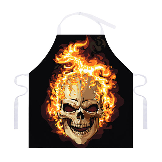 Burning Skull Print Adjustable Apron