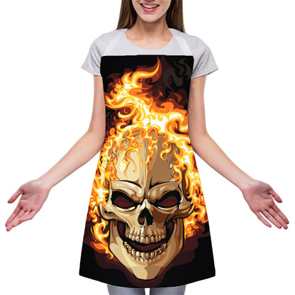 Burning Skull Print Adjustable Apron