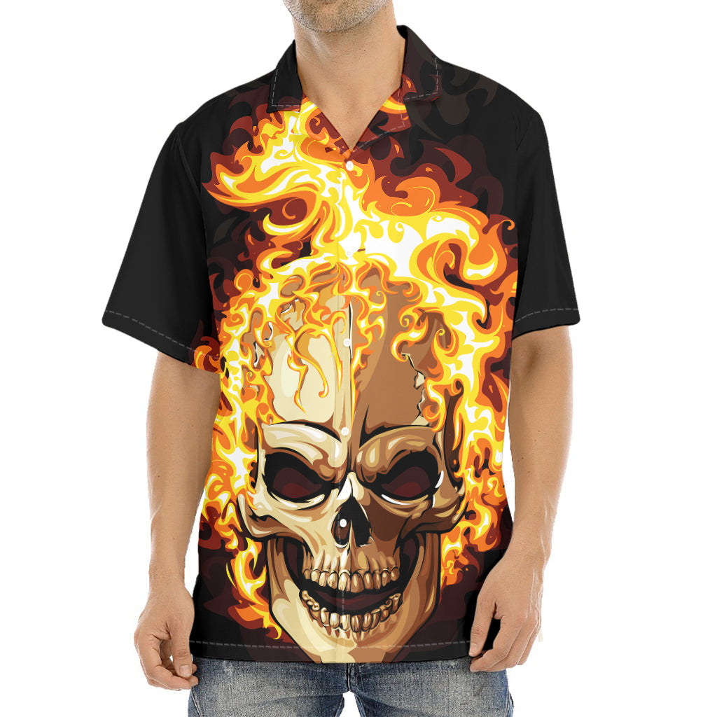 Burning Skull Print Aloha Shirt