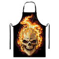 Burning Skull Print Bib Apron With Pocket