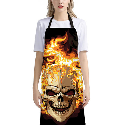 Burning Skull Print Bib Apron With Pocket