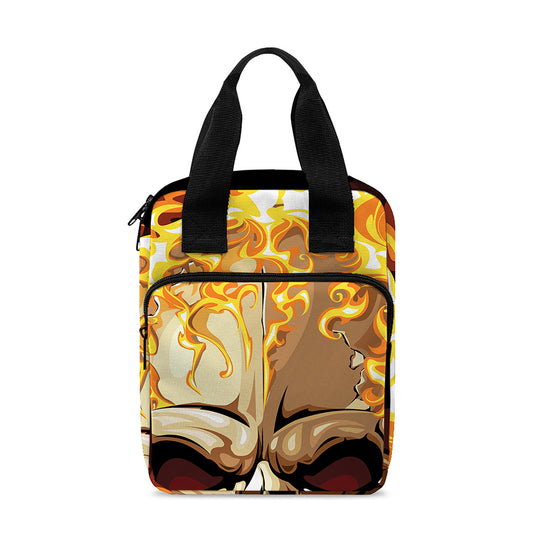 Burning Skull Print Bible Tote Bag