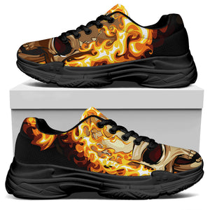 Burning Skull Print Black Chunky Shoes