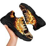 Burning Skull Print Black Chunky Shoes