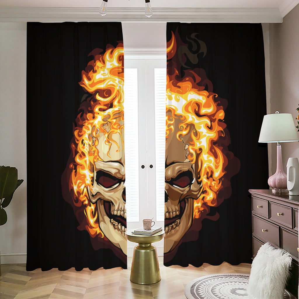 Burning Skull Print Blackout Pencil Pleat Curtains