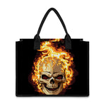 Burning Skull Print Canvas Tote Bag