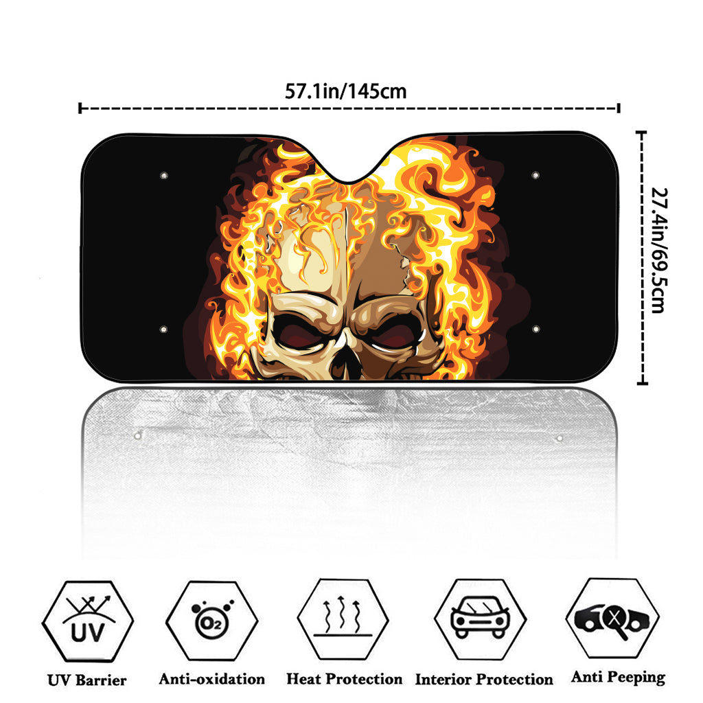 Burning Skull Print Car Windshield Sun Shade