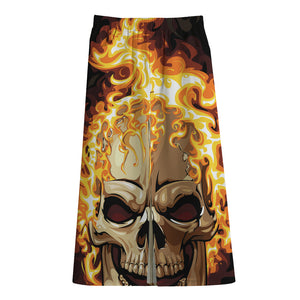 Burning Skull Print Cotton Front Slit Maxi Skirt