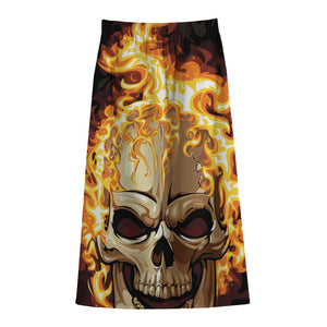 Burning Skull Print Cotton Front Slit Maxi Skirt