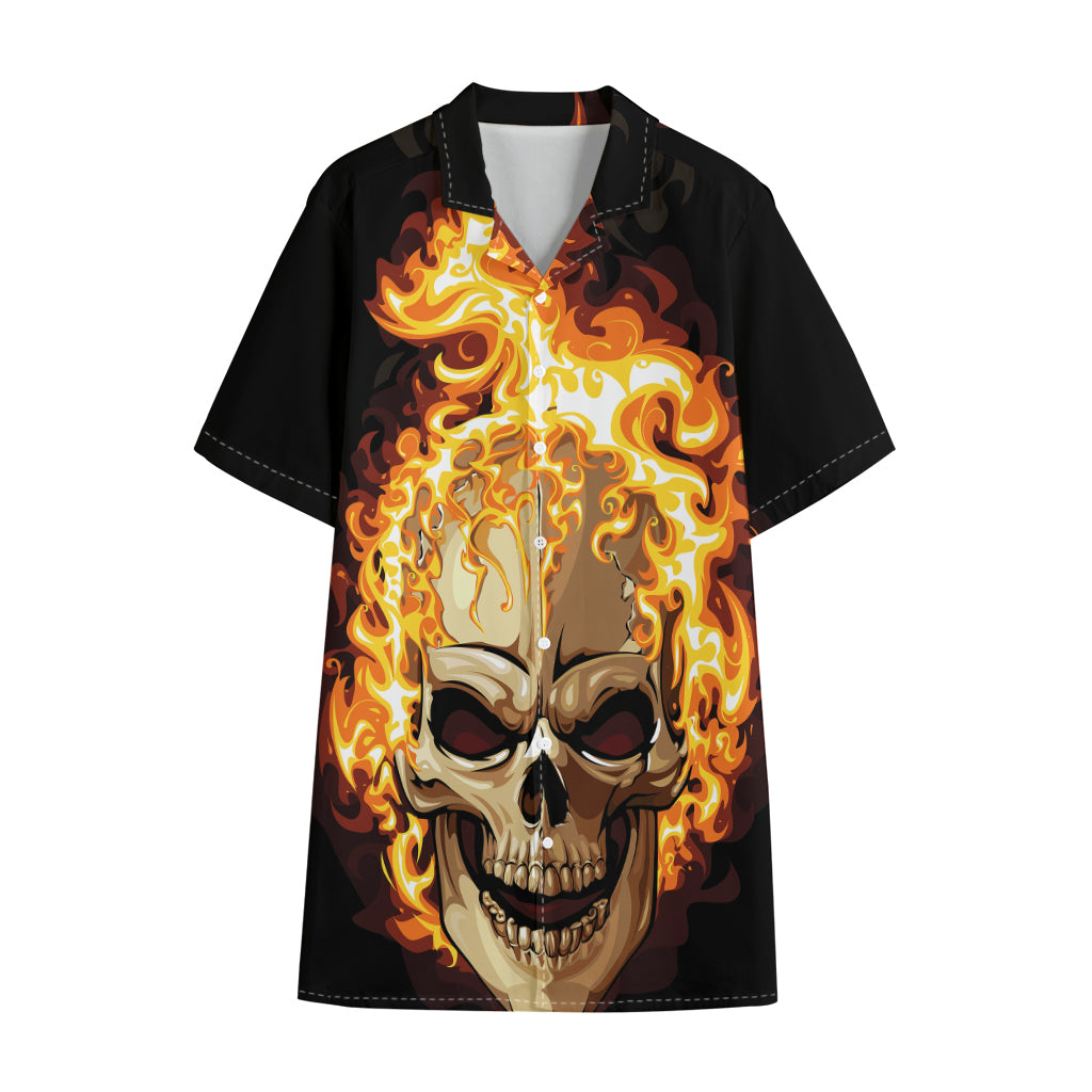 Burning Skull Print Cotton Hawaiian Shirt