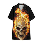 Burning Skull Print Cotton Hawaiian Shirt