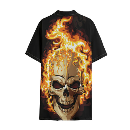 Burning Skull Print Cotton Hawaiian Shirt