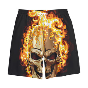 Burning Skull Print Cotton Shorts