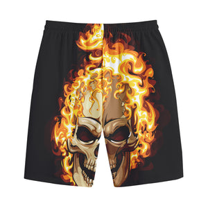 Burning Skull Print Cotton Shorts