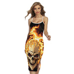 Burning Skull Print Cross Back Cami Dress