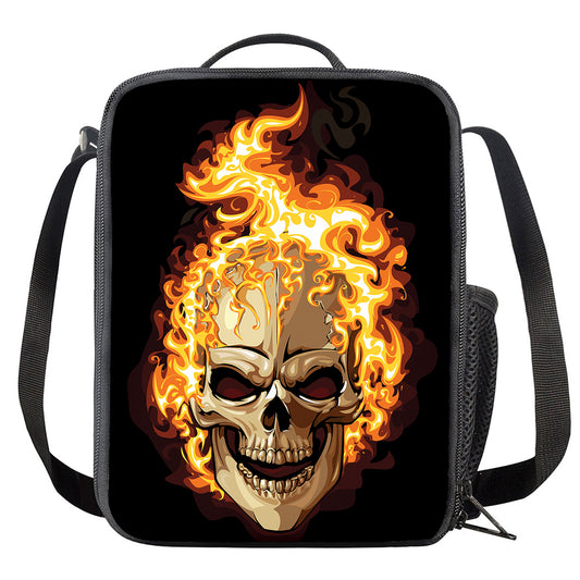 Burning Skull Print Crossbody Lunch Bag