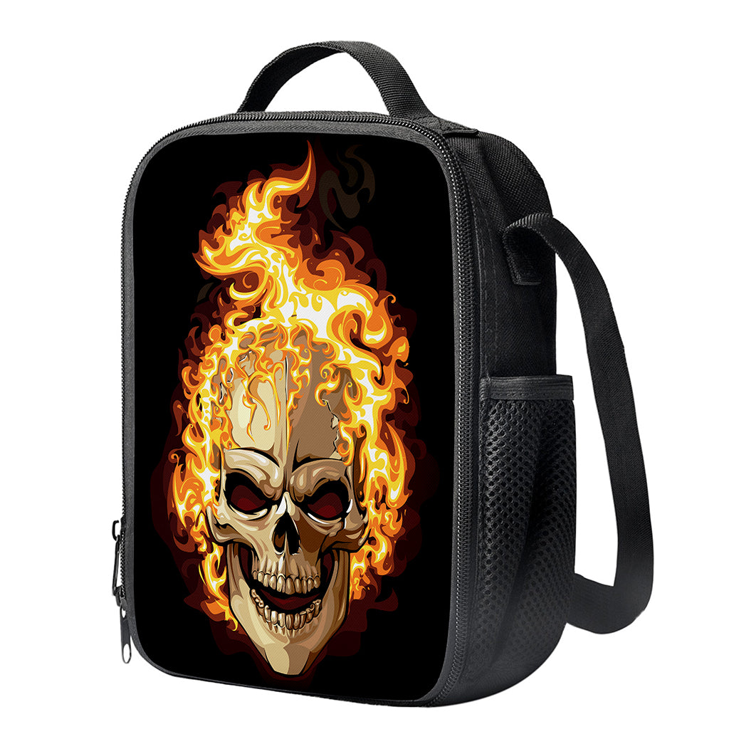 Burning Skull Print Crossbody Lunch Bag
