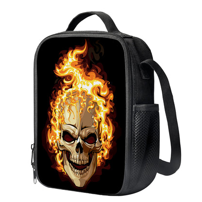 Burning Skull Print Crossbody Lunch Bag