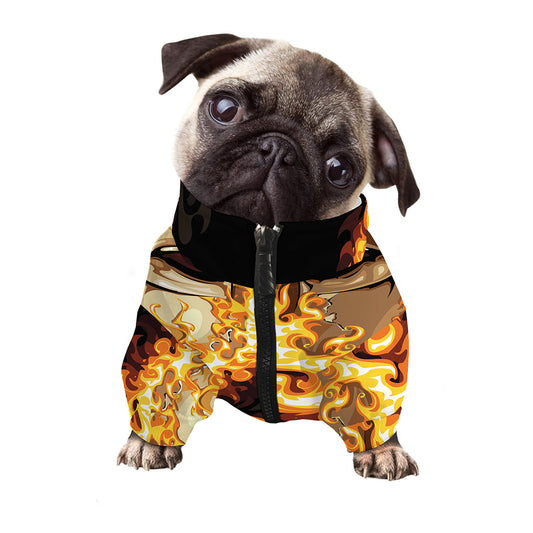 Burning Skull Print Dog Zip Up Jacket