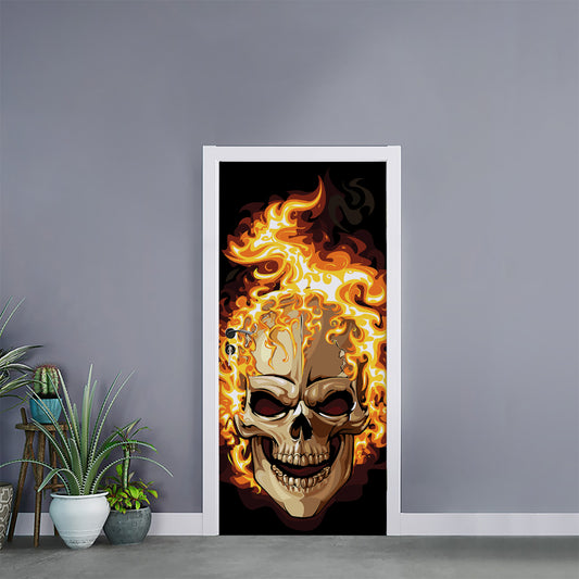 Burning Skull Print Door Sticker