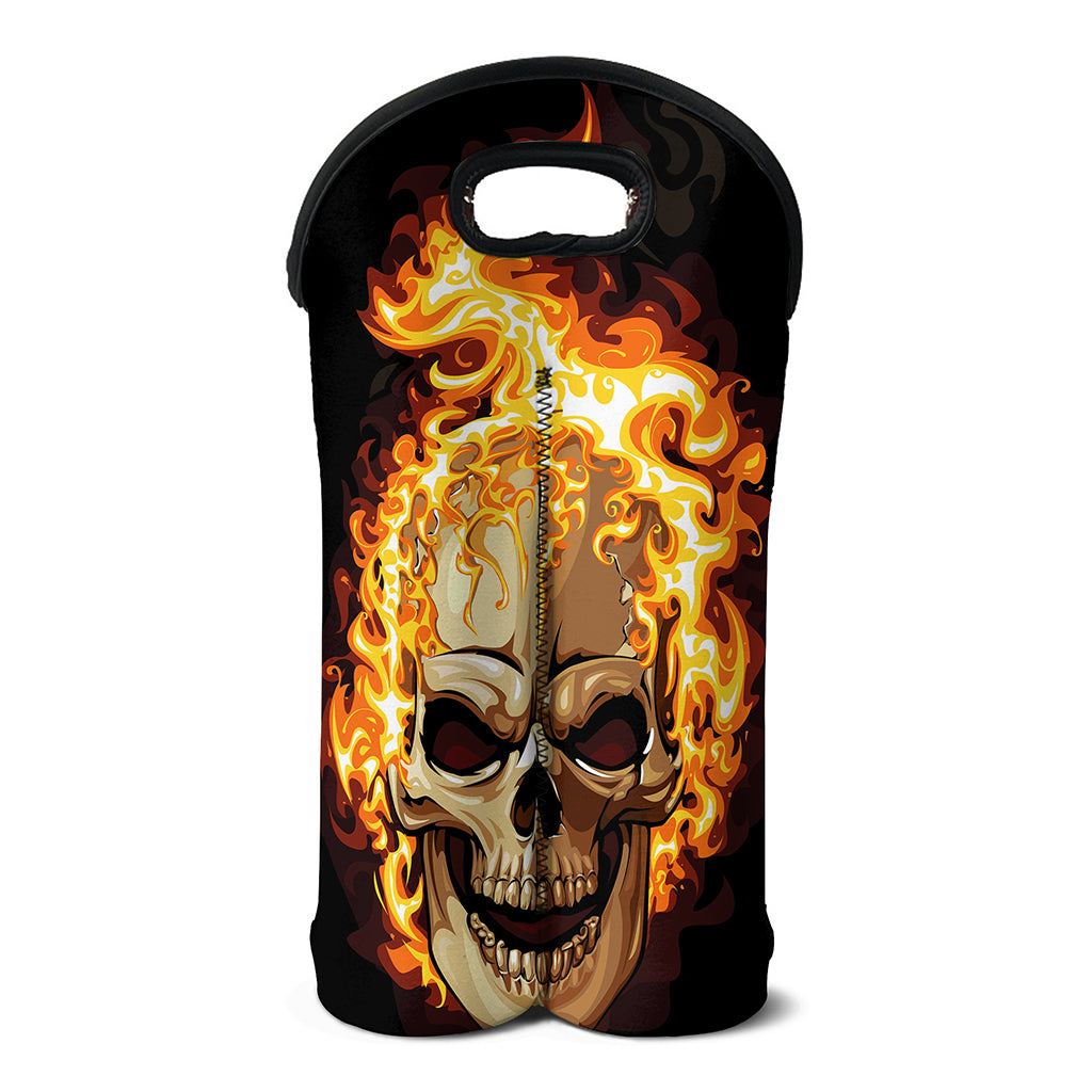 Burning Skull Print Double Neoprene Wine Tote