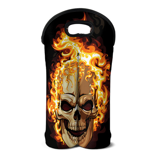 Burning Skull Print Double Neoprene Wine Tote