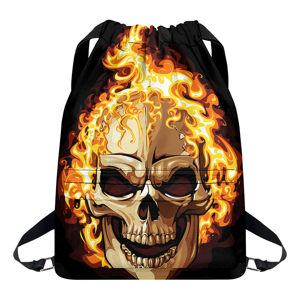 Burning Skull Print Drawstring Backpack