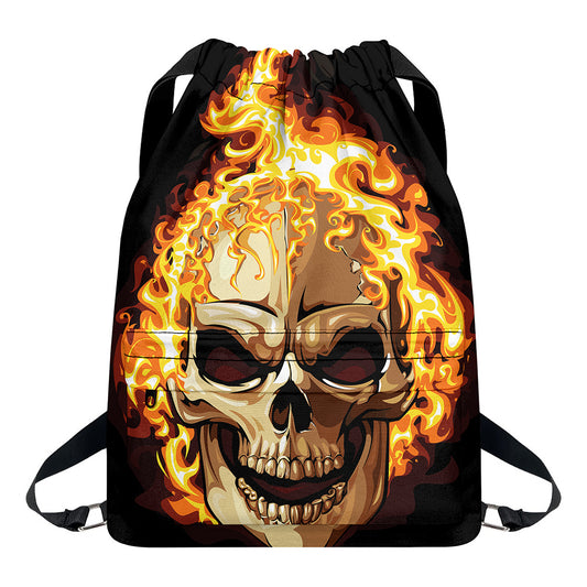 Burning Skull Print Drawstring Backpack