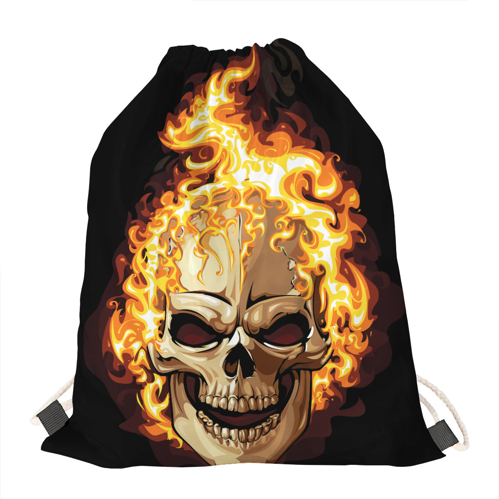 Burning Skull Print Drawstring Bag