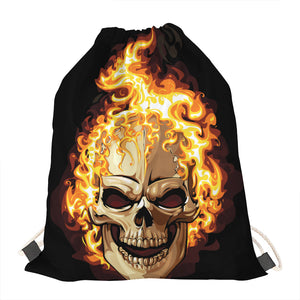 Burning Skull Print Drawstring Bag