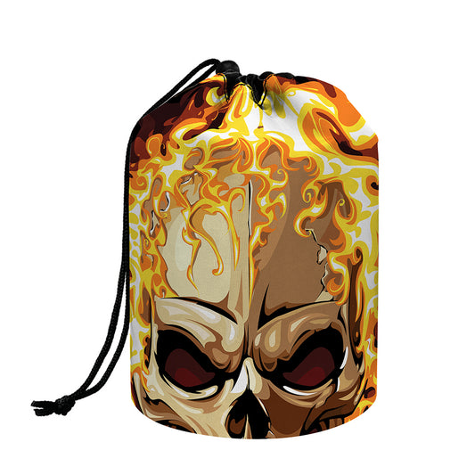 Burning Skull Print Drawstring Makeup Bag