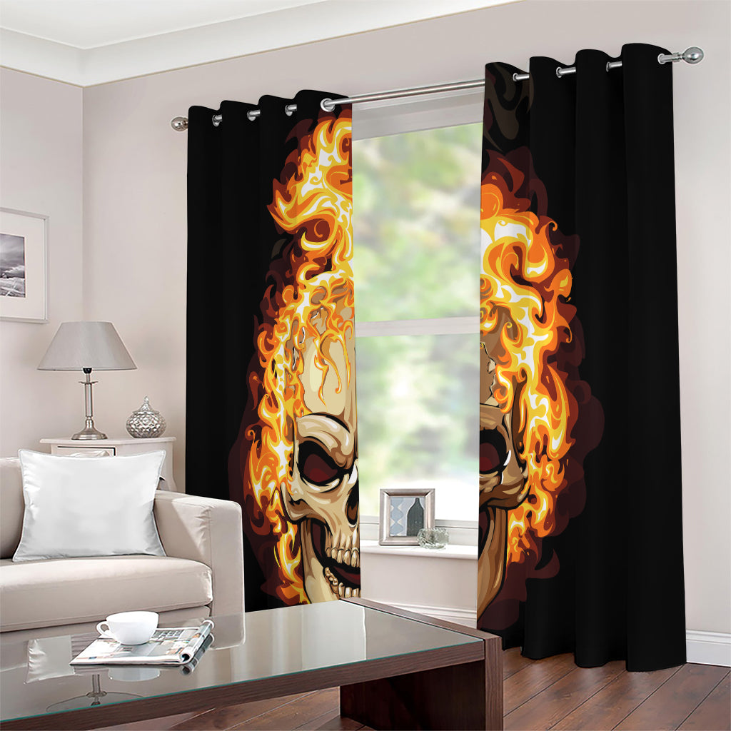 Burning Skull Print Extra Wide Grommet Curtains