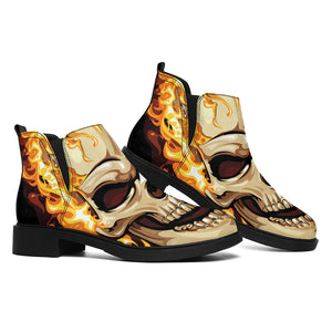 Burning Skull Print Flat Ankle Boots