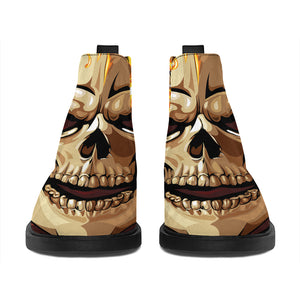 Burning Skull Print Flat Ankle Boots