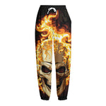 Burning Skull Print Fleece Lined Knit Pants