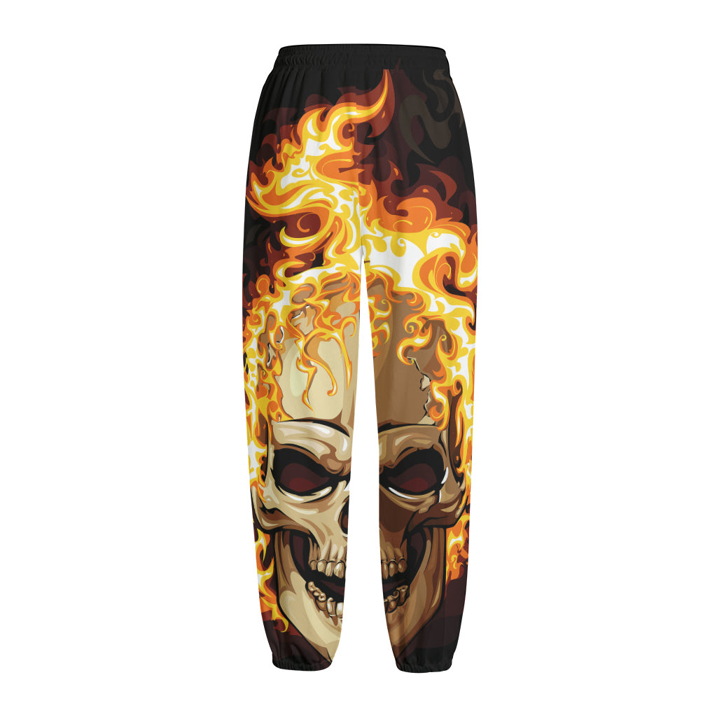 Burning Skull Print Fleece Lined Knit Pants