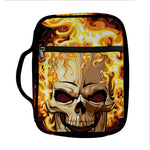 Burning Skull Print Front Pocket Bible Bag
