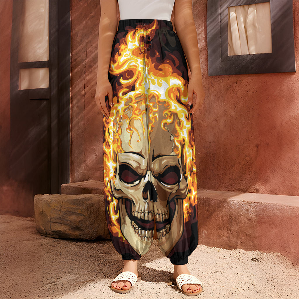 Burning Skull Print Harem Pants