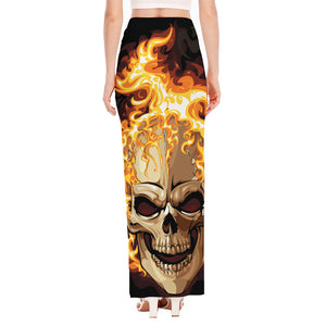 Burning Skull Print High Slit Maxi Skirt