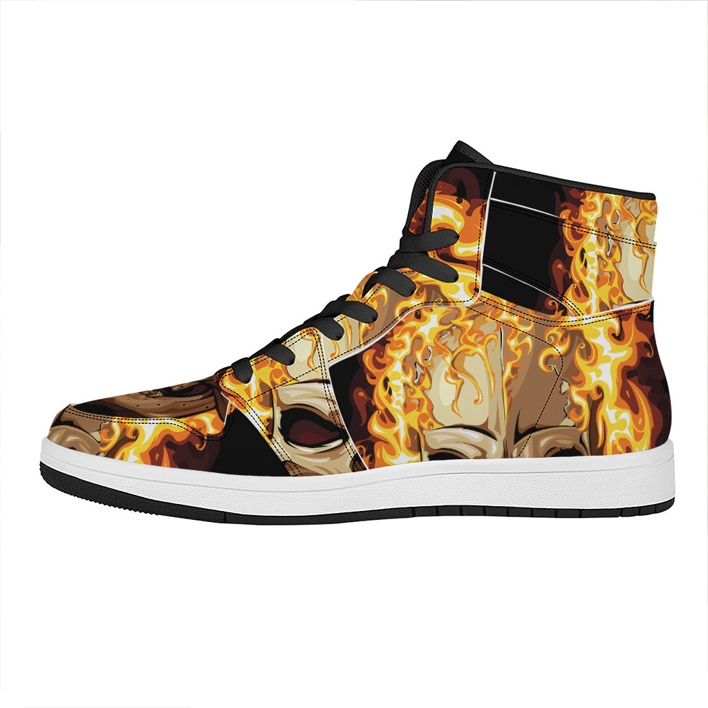 Burning Skull Print High Top Leather Sneakers