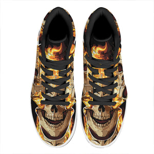 Burning Skull Print High Top Leather Sneakers