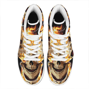 Burning Skull Print High Top Leather Sneakers