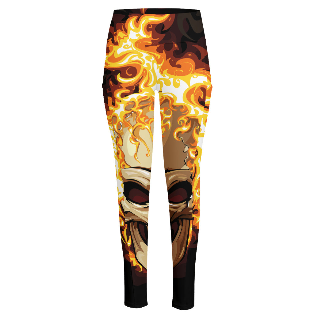 Burning Skull Print High-Waisted Pocket Leggings