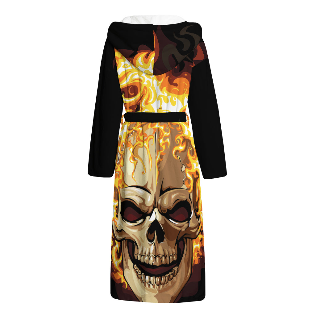 Burning Skull Print Hooded Bathrobe