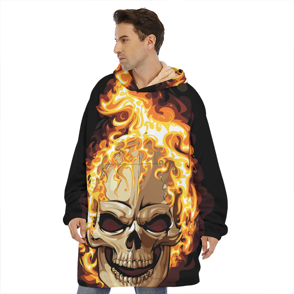 Burning Skull Print Hoodie Blanket