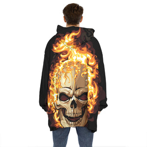 Burning Skull Print Hoodie Blanket