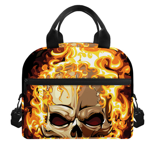 Burning Skull Print Insulated Lunch Bag