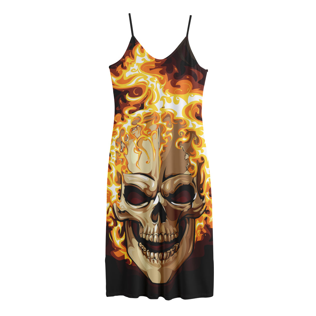 Burning Skull Print Jersey Midi Cami Dress