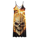 Burning Skull Print Jersey Midi Cami Dress